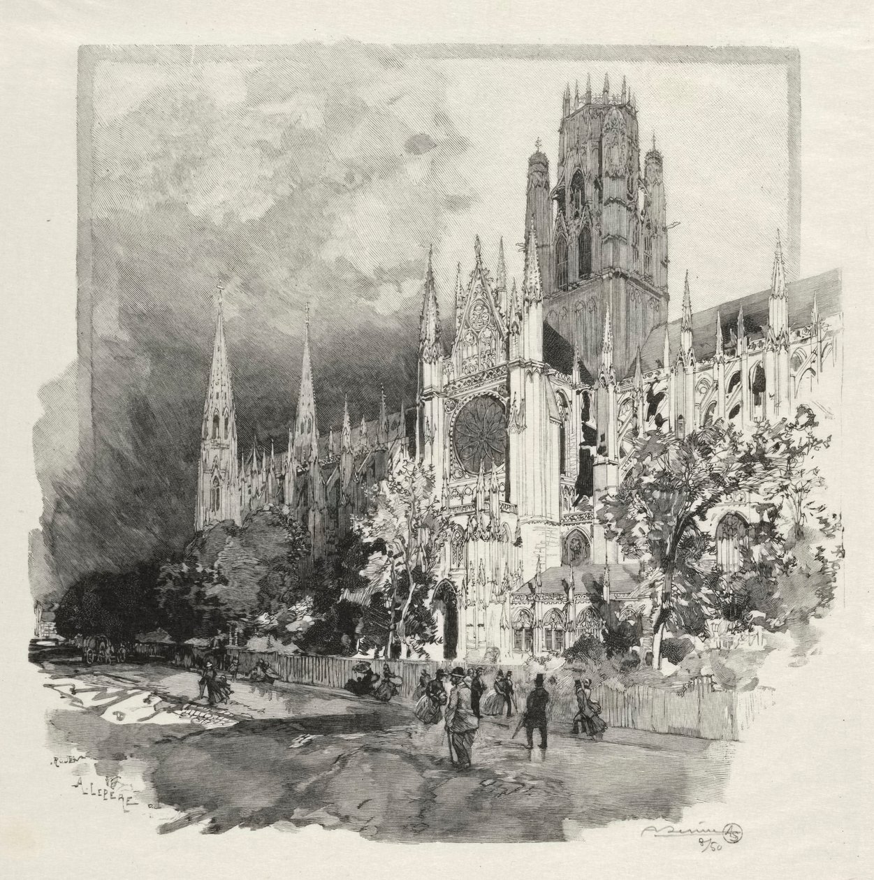 Kuvitettu Rouen: Saint Ouenin kirkko, 1896. tekijältä Auguste Louis Lepère