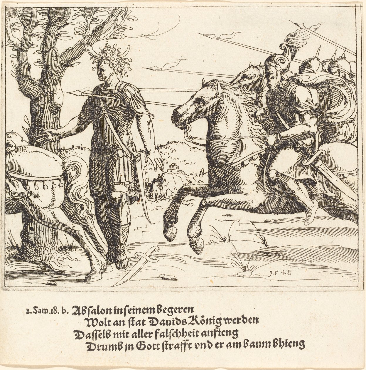 Joabin surmaama Absalom, 1548. tekijältä Augustin Hirschvogel