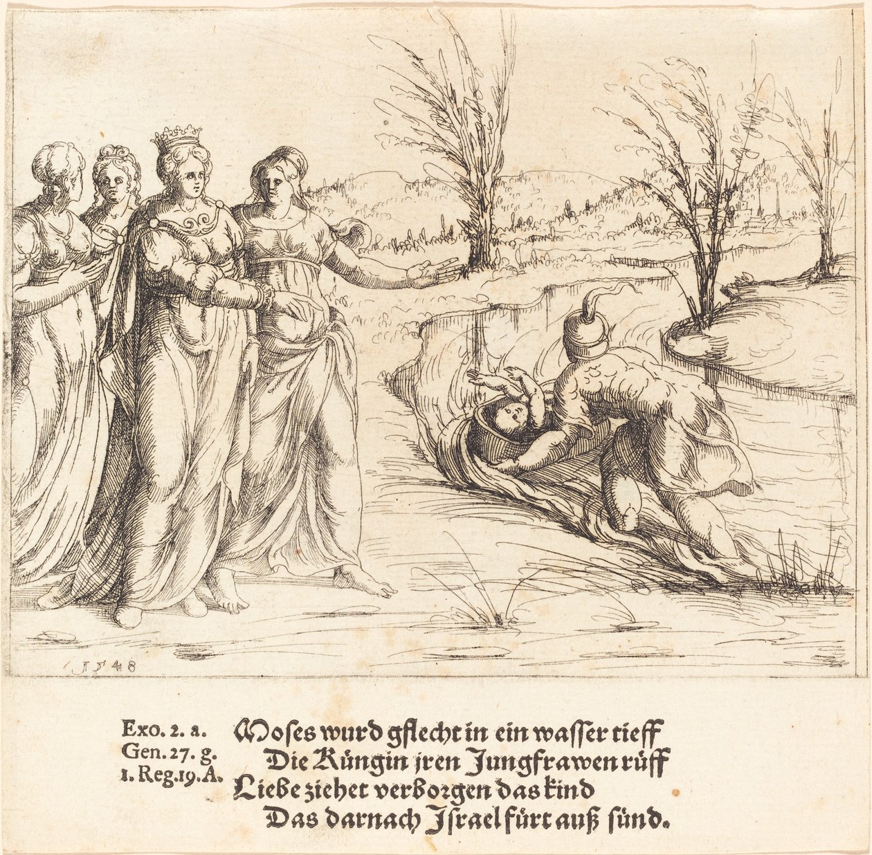 Mooseksen löytö, 1548. tekijältä Augustin Hirschvogel