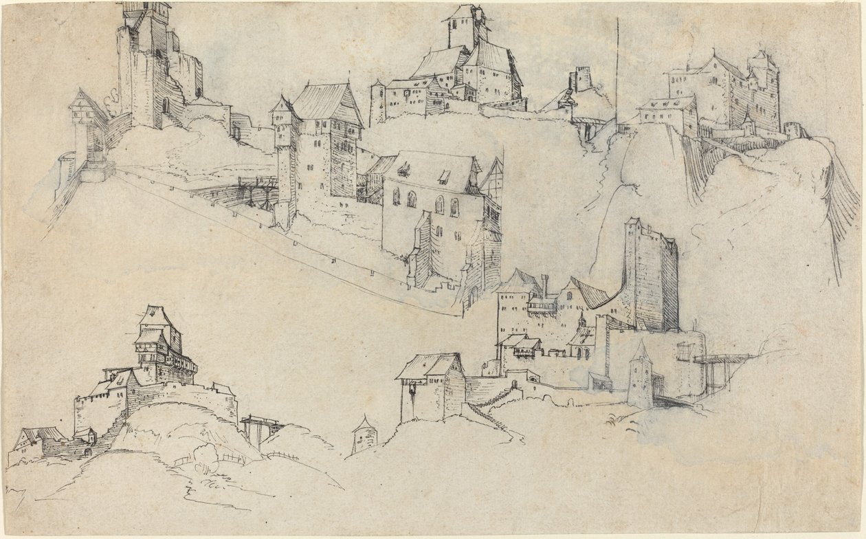 Kukkulan laella linnat, n. 1546. tekijältä Augustin Hirschvogel