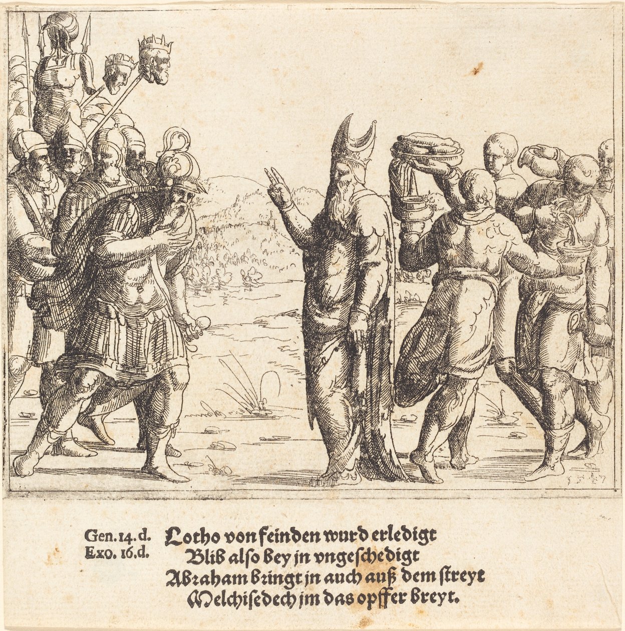 Melkisedek leivän ja viinin kanssa, 1547. tekijältä Augustin Hirschvogel