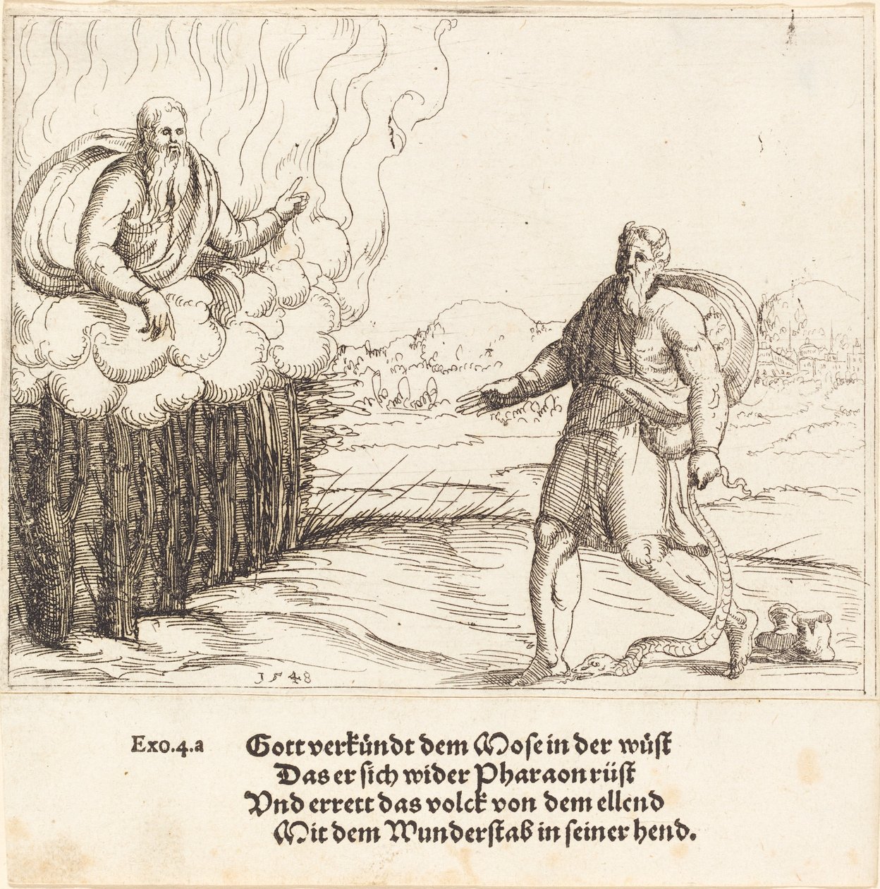 Mooses ja käärme, 1548. tekijältä Augustin Hirschvogel