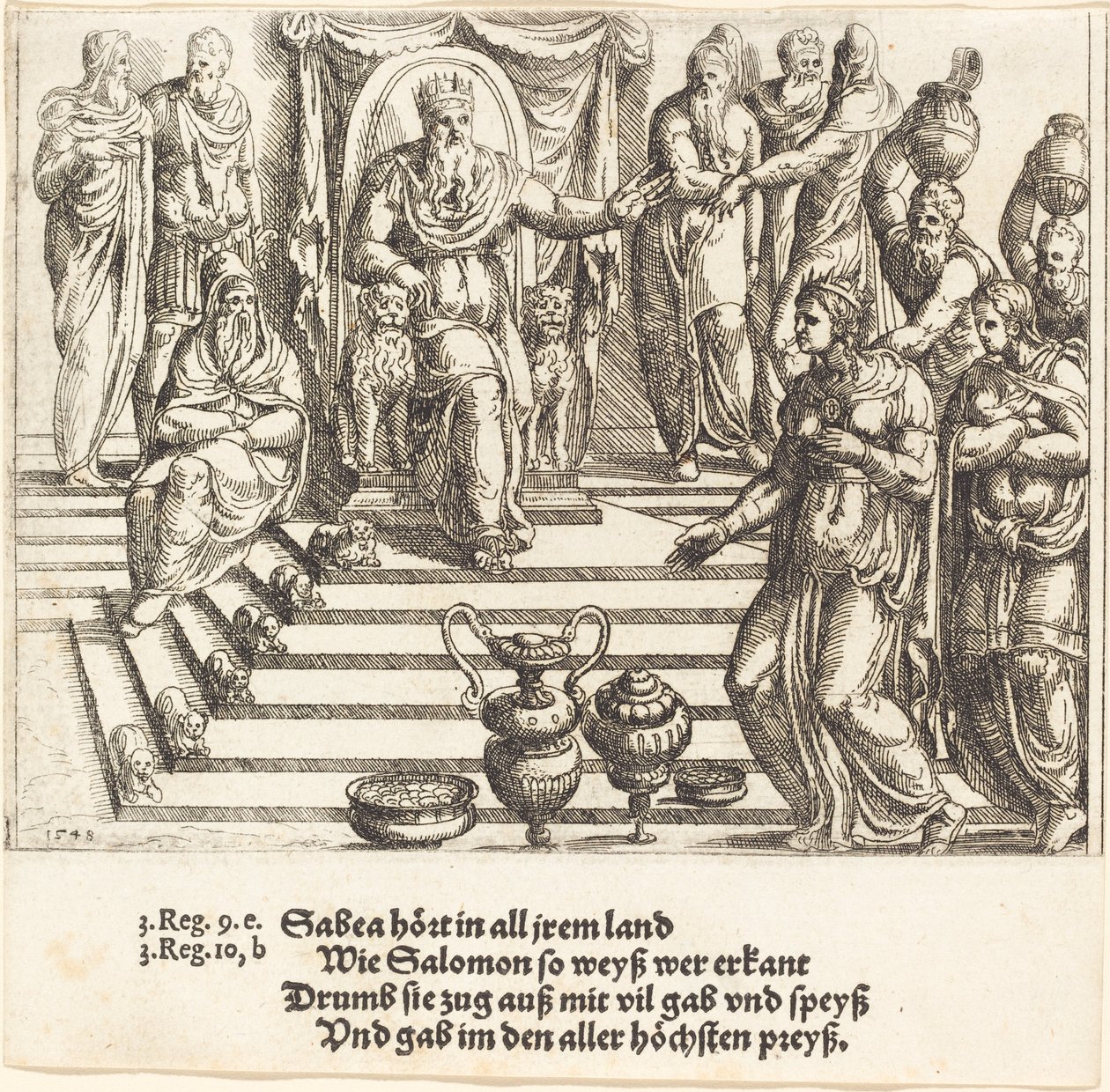 Saban kuningattaren vierailu Salomon luo, 1548. tekijältä Augustin Hirschvogel