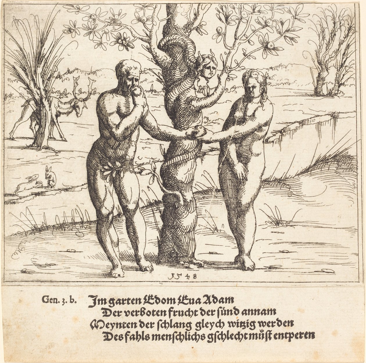 Ihmisen lankeemus, 1548. tekijältä Augustin Hirschvogel