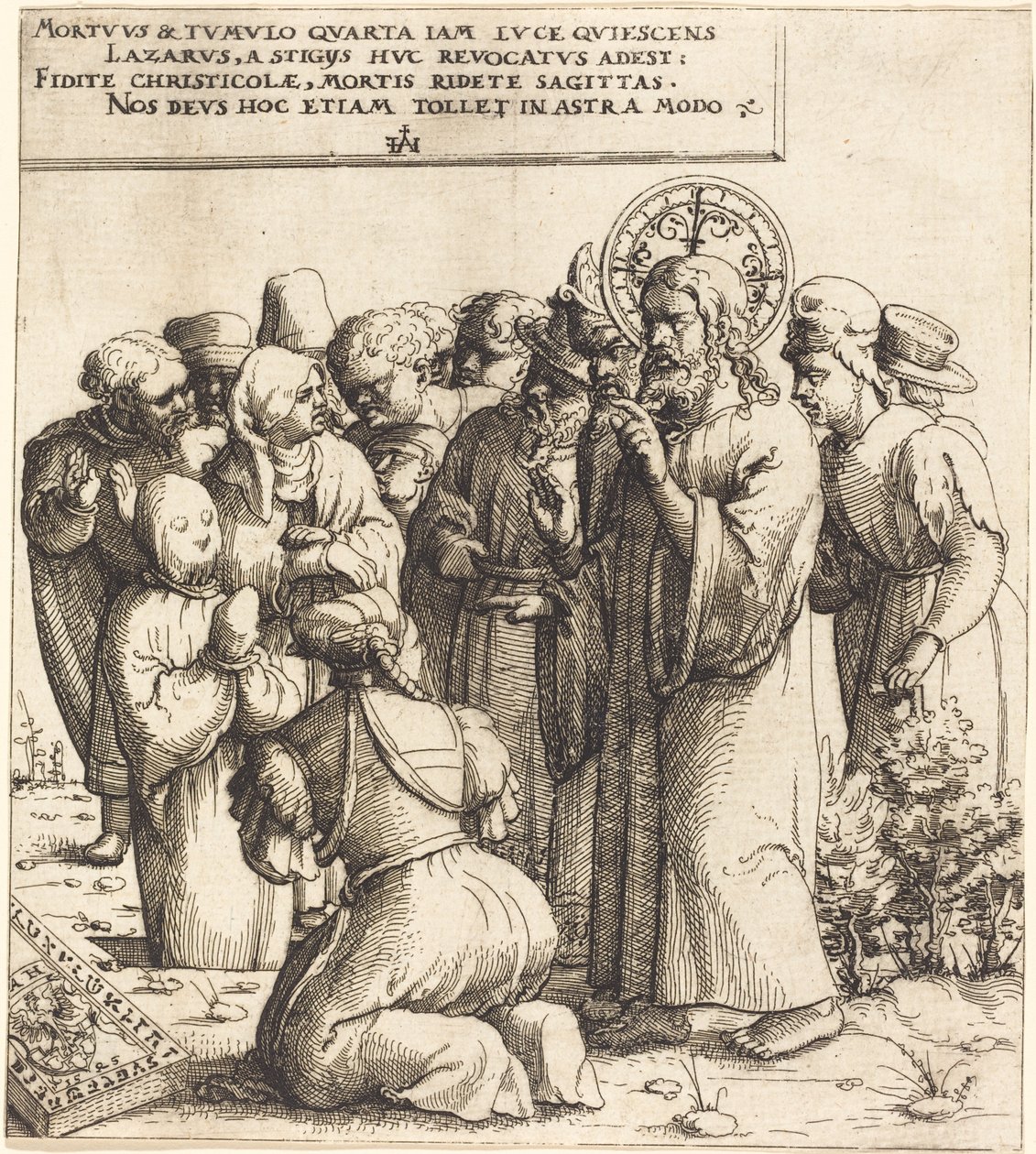 Lasaruksen herättäminen, 1545. tekijältä Augustin Hirschvogel