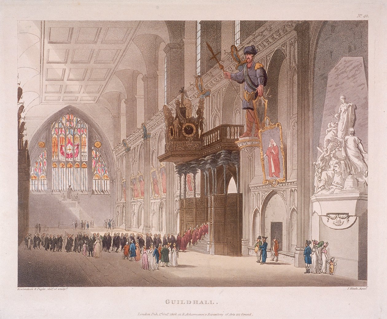 Guildhall, Lontoo, 1808 tekijältä Augustus Charles Pugin, Thomas Rowlandson