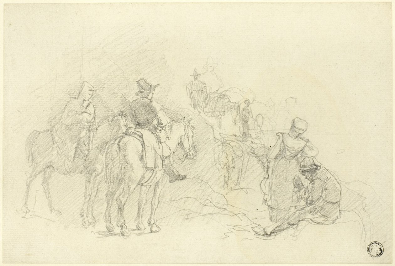 Lepäävät matkustajat tekijältä Augustus Wall Callcott