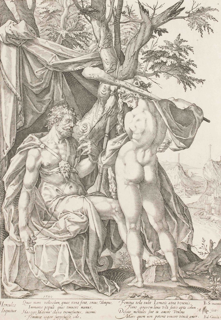 Herkules ja Omphale, 1590 tekijältä Bartholomaeus Spranger