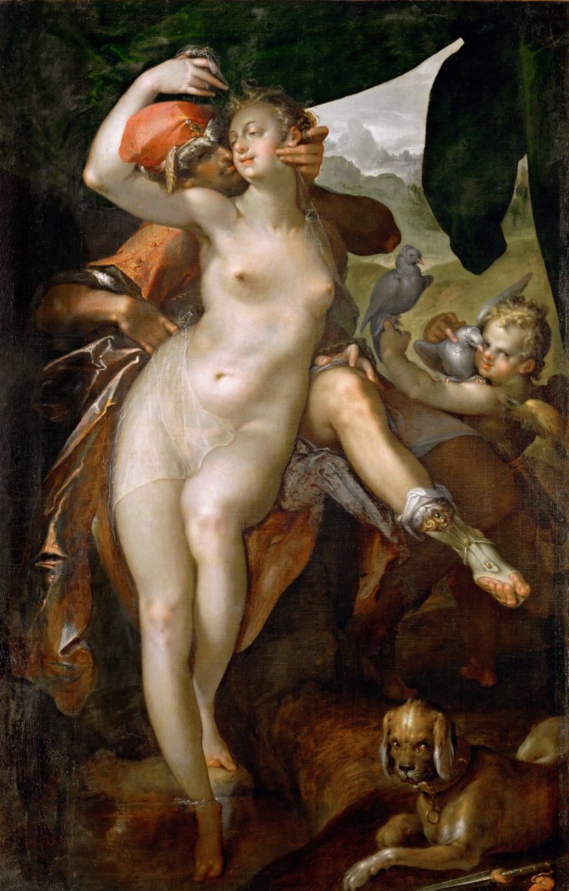 Venus ja Adonis, noin 1595-1597 tekijältä Bartholomaeus Spranger