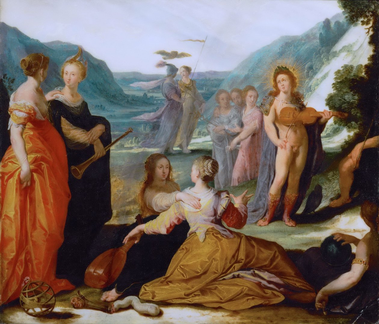 Apollo ja muusat tekijältä Bartholomeus Spranger
