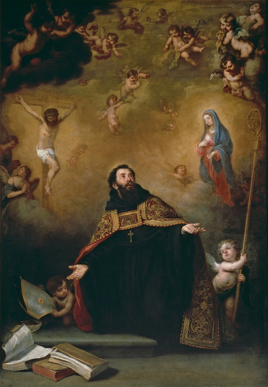 San Agustín entre Cristo y la Virgen tekijältä Bartolomé Esteban Murillo