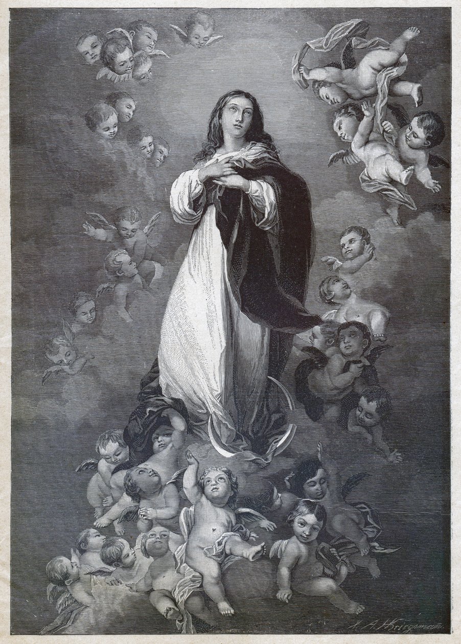 Immaculate Concept. (kaiverrus, noin 1900) tekijältä Bartolome Esteban (after) Murillo