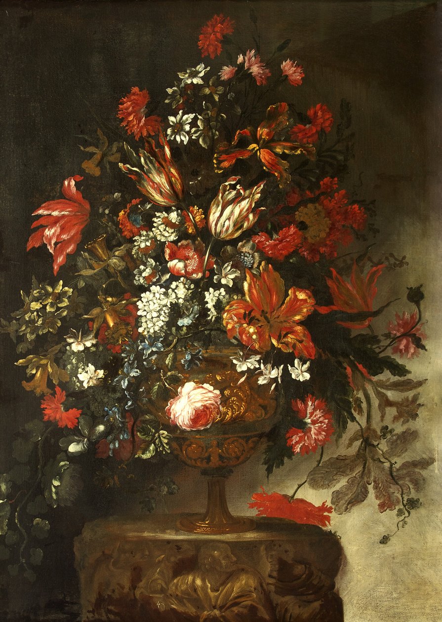 Flower Piece, n. 1700 (öljy kankaalle) tekijältä Bartolomeo Bimbi