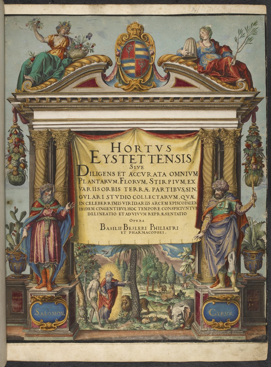 Nimisivu, kirjasta "Hortus Eystettensis" tekijältä Basilius Besler