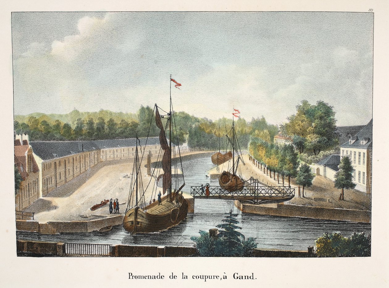 Promenade de la coupe, Gent, n. 1895 (fotokromi) tekijältä Belgian School
