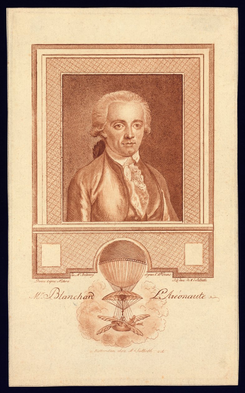 Mr. Blanchard, Aeronaut, n. 1780-1800 pistekaiverrus tekijältä Benjamin Samuel Bolomey