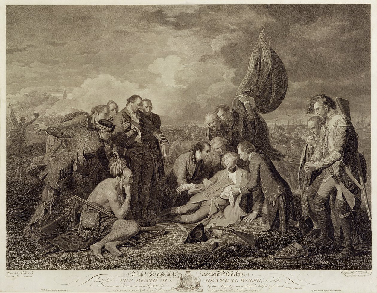 Ang Kamatayan ni Heneral Wolfe (1727-59), na inukit ni William Woollett (1735-85) c.1776 finn tekijältä Benjamin West