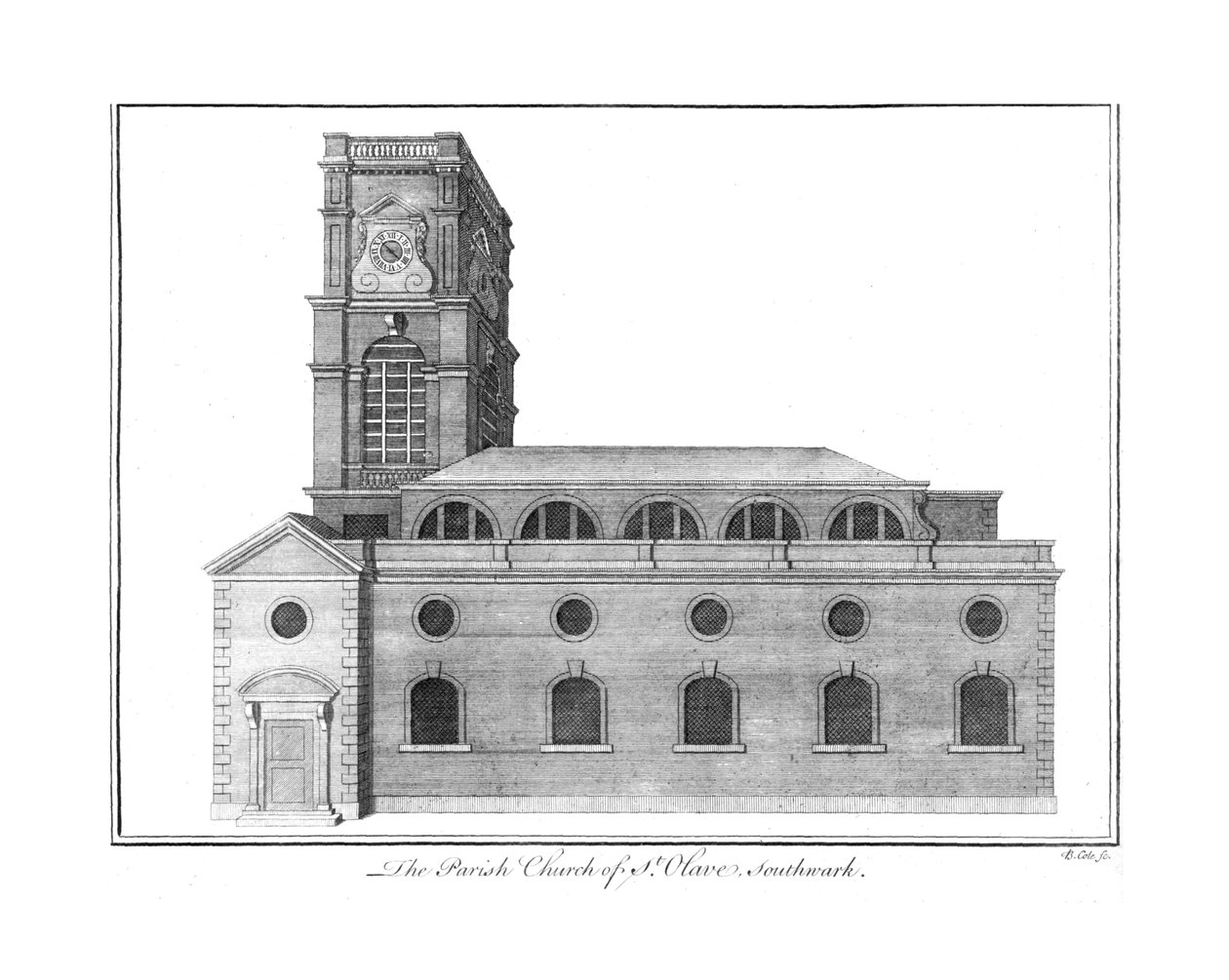Pyhän Olaven seurakuntakirkko. Southwark., c1756 tekijältä Benjamin Cole