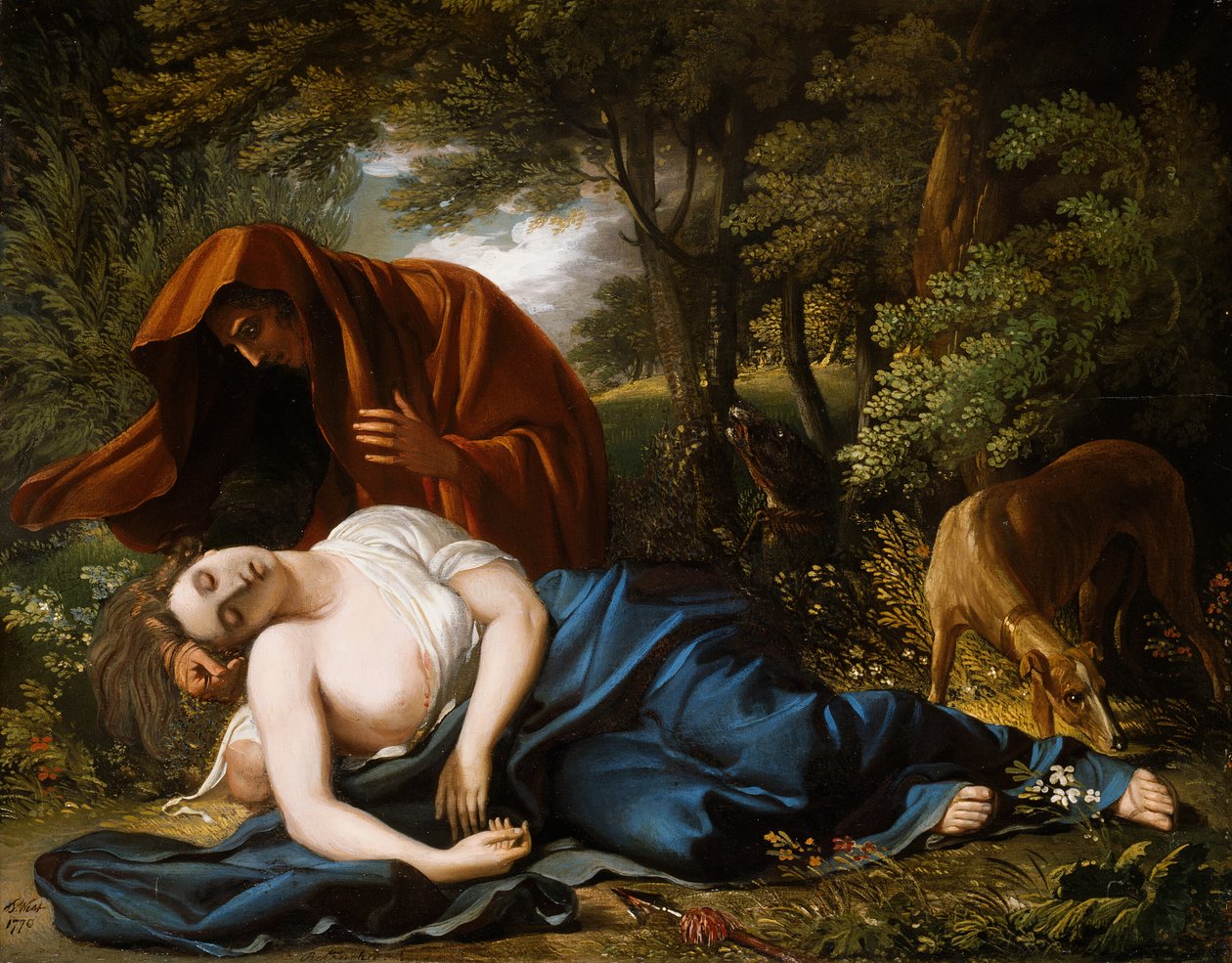 Prokriksen kuolema, 1770, retusoitu 1803. tekijältä Benjamin West