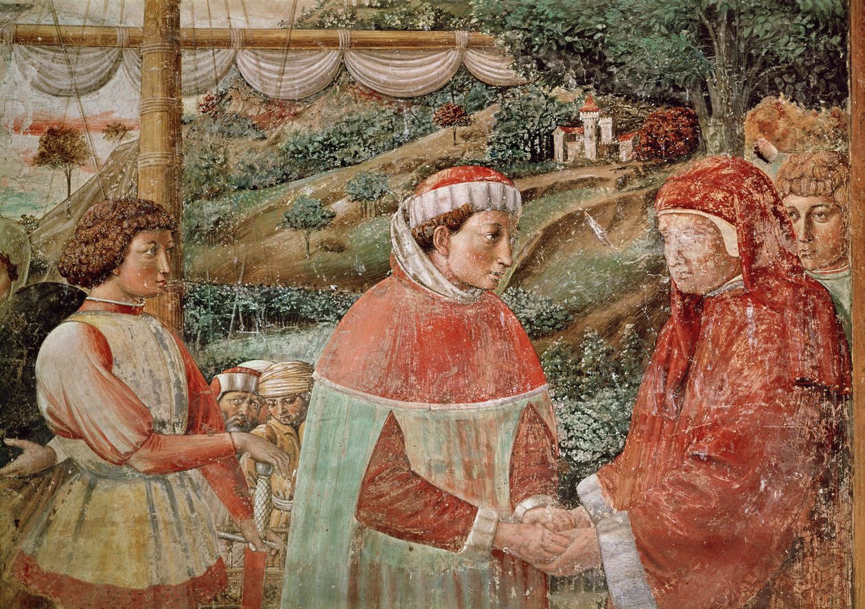 Augustinus jättää äitinsä pyhän Monikan ja lähtee Italiaan, Augustinuksen elämästä, 1463-65. tekijältä Benozzo di Lese di Sandro Gozzoli