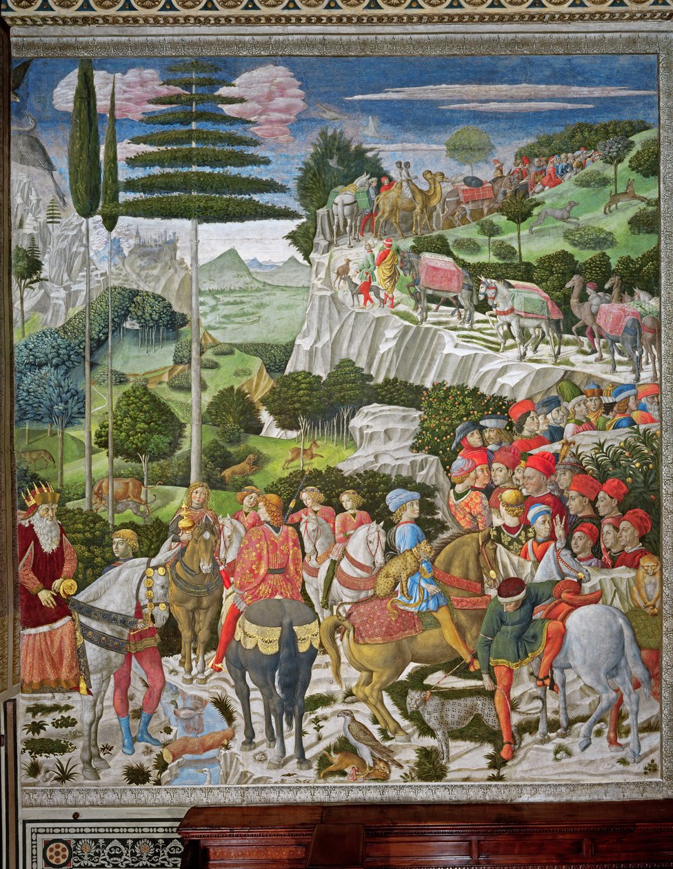 Maagien matka Betlehemiin, kappelin vasen seinä, noin 1460. tekijältä Benozzo di Lese di Sandro Gozzoli
