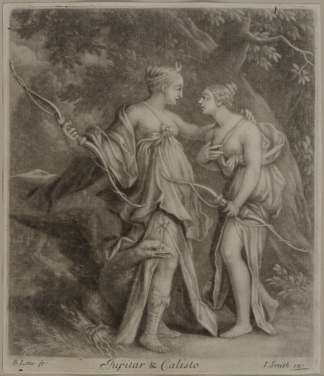 Jupiter ja Callisto (mezzotint) tekijältä Bernard II Lens
