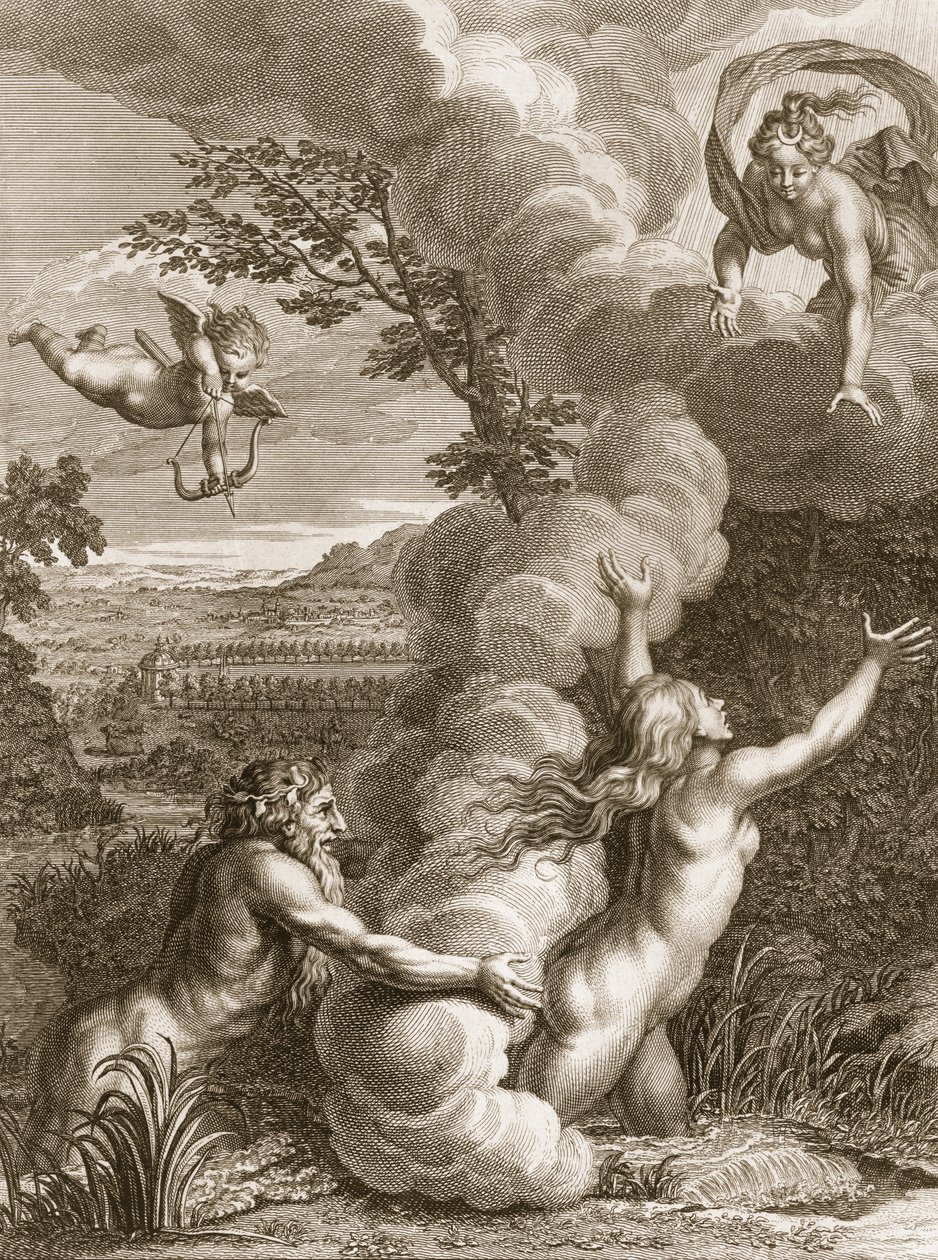Arethusa, jota Alfeus jahtaa ja muuttui suihkulähteeksi, 1731 tekijältä Bernard Picart