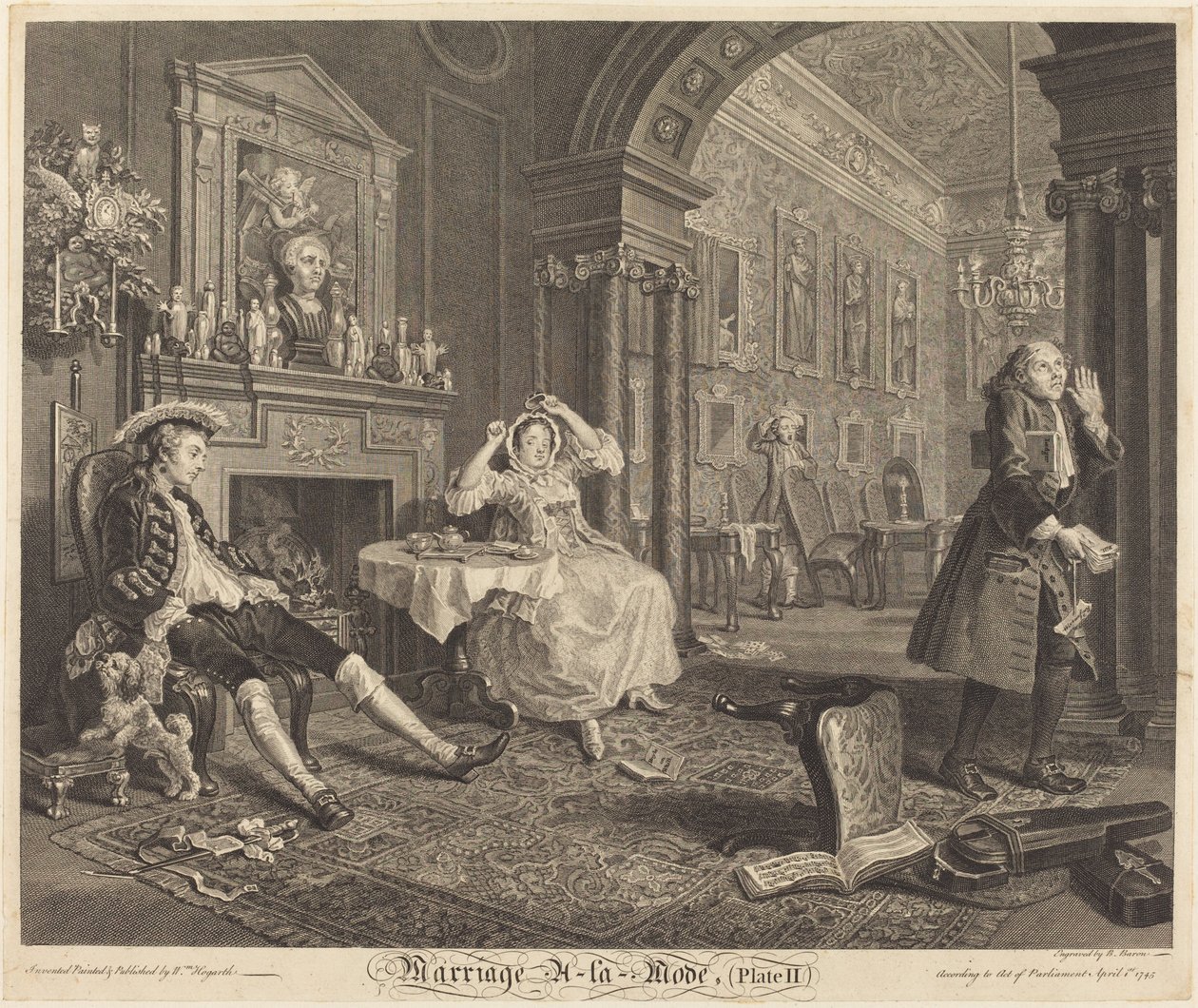 Avioliitto a la Mode: pl. 2, 1745. tekijältä Bernard Baron