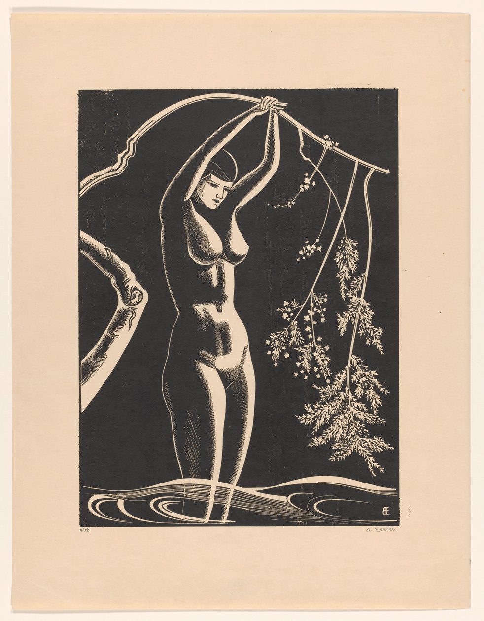 Alaston nainen oksalla tekijältä Bernard Essers (signed by artist)