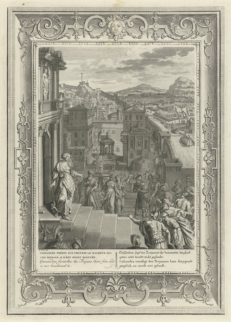 Cassandra ennustaa Troijan tuhoa vuonna 1731 tekijältä Bernard Picart
