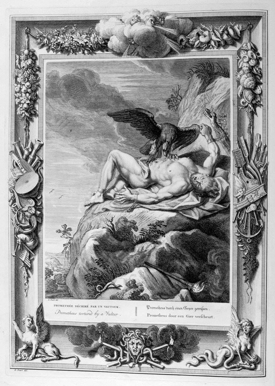 Korppikotka kidutti Prometheusta, 1733 tekijältä Bernard Picart