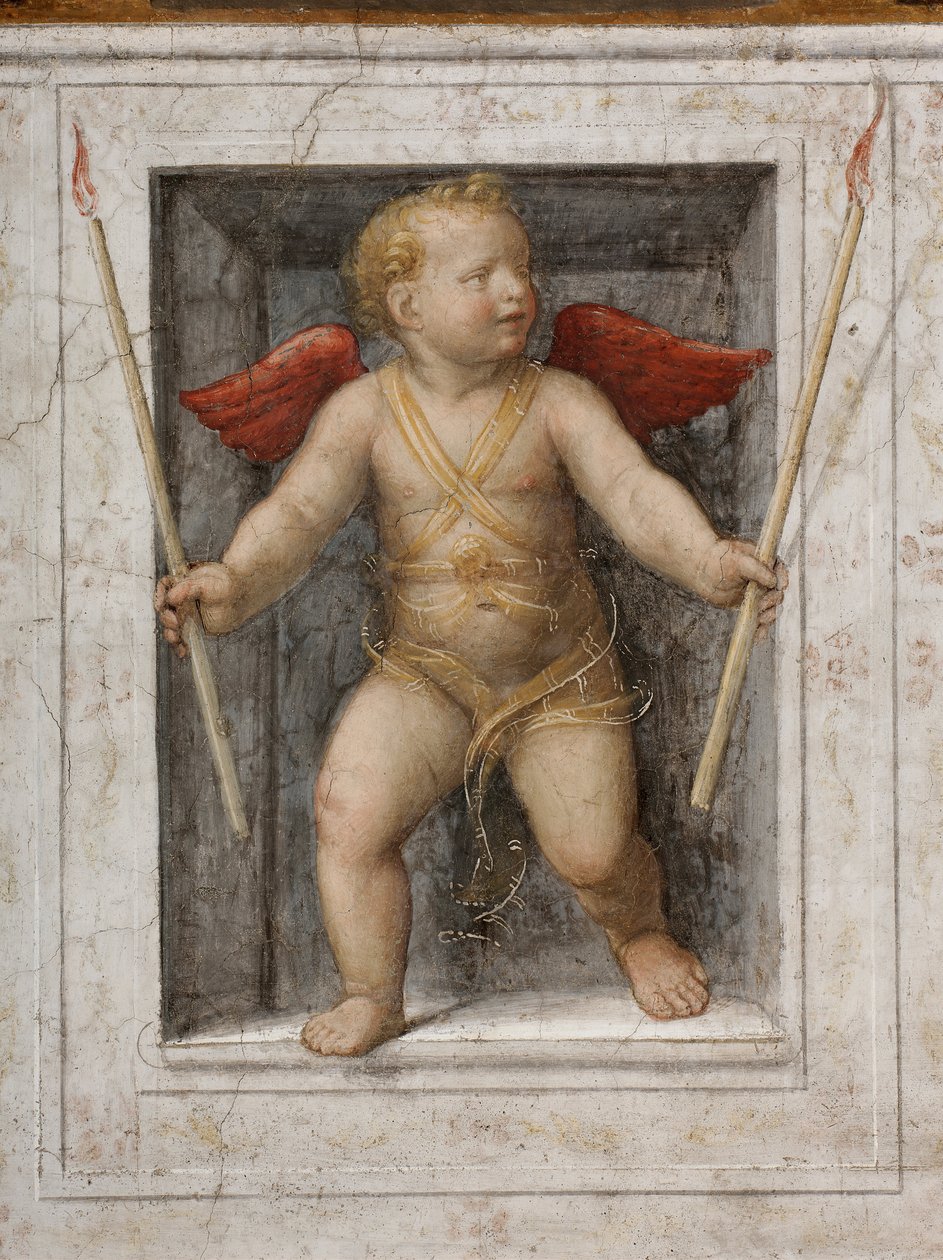 Enkeli pitelee kynttilöitä yksityiskohta (fresko) tekijältä Bernardino Luini