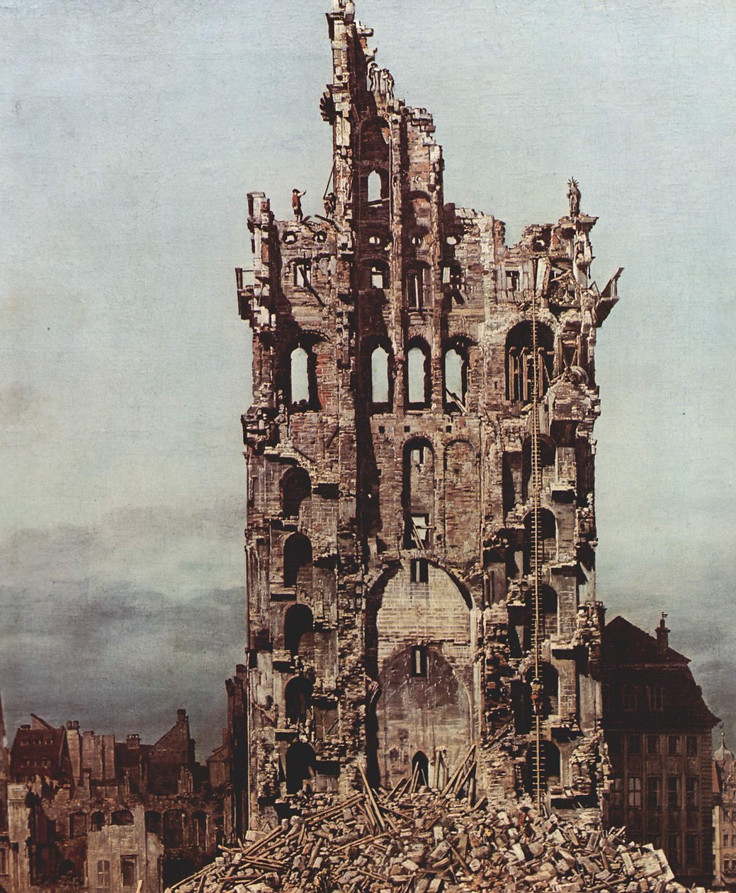 Ansicht von Dresden, Die Ruine der Kreuzkirche, von Osten aus gesehen tekijältä Bernardo Bellotto