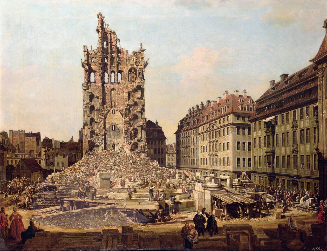 Le rovine del vecchio Kreuzkirche, Dresden tekijältä Bernardo Bellotto