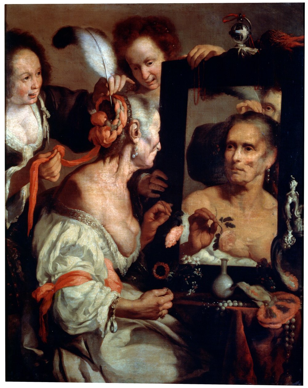 Vanha Coquette Vanitas, vuoden 1630 jälkeen. tekijältä Bernardo Strozzi