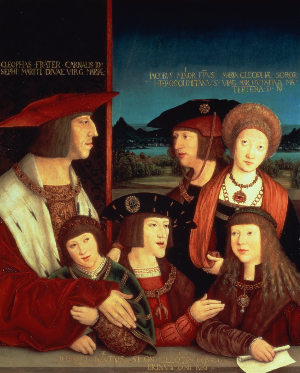 Maximilian I (1459-1519) ja hänen ensimmäinen vaimonsa Maria Burgundilainen (1457-82), heidän välillään heidän poikansa Filip I Espanja ja Kastilian kuningas (Kaunotar) (1478-1506), hänen poikansa Kaarle V (1500-58), Ferdinand I (150-1506) ja hänen poikans tekijältä Bernhard Strigel
