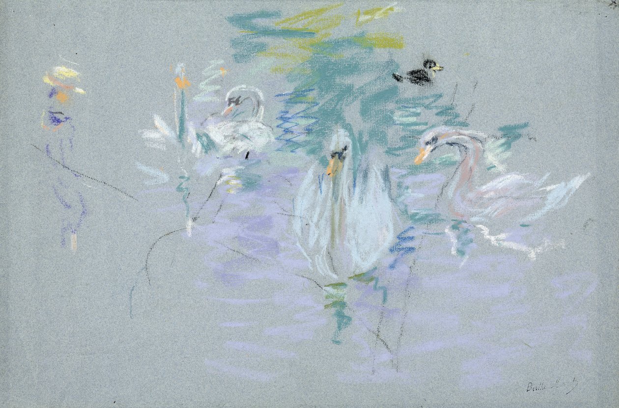 Joutsenet, 1885 (pastelli paperille) tekijältä Berthe Morisot