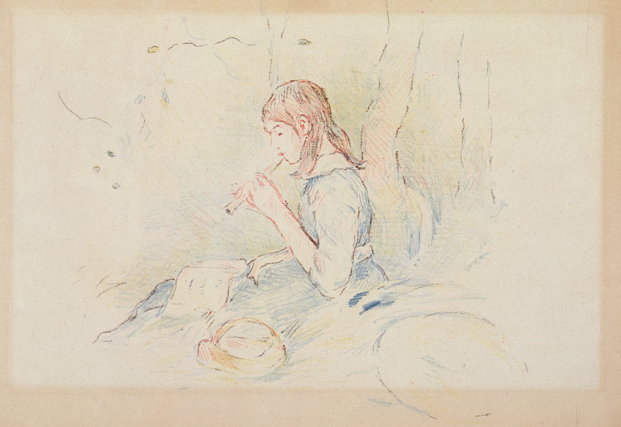 The Flageolet Player, 1890 (värikynä paperille) tekijältä Berthe Morisot
