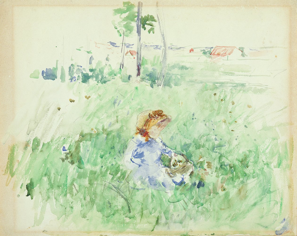 Nuori tyttö istuu nurmikolla, 1882 tekijältä Berthe Morisot