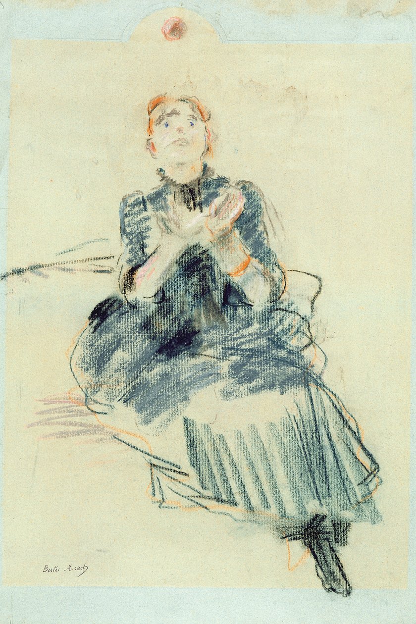 Nuori tyttö leikkii pallolla, 1886 (pastelli paperille) tekijältä Berthe Morisot