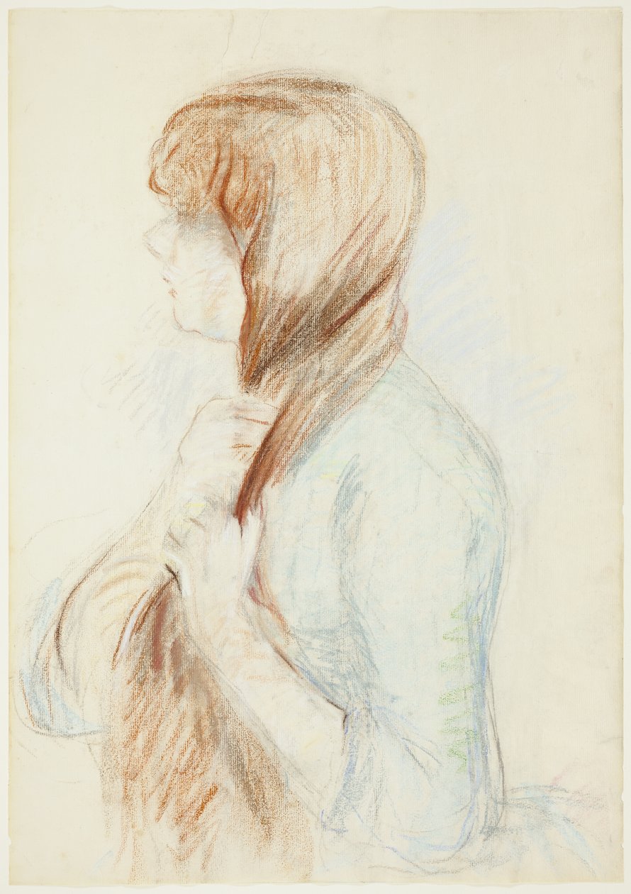 Hiuksiaan punottava tyttö (La Natte) tekijältä Berthe Morisot