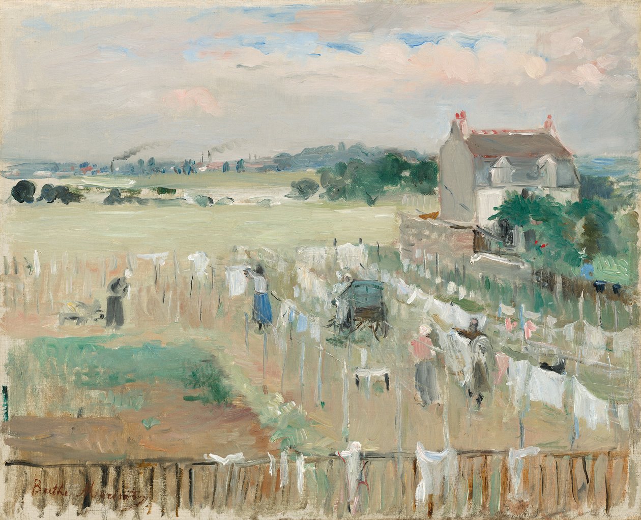Pyykin ripustaminen kuivumaan tekijältä Berthe Morisot