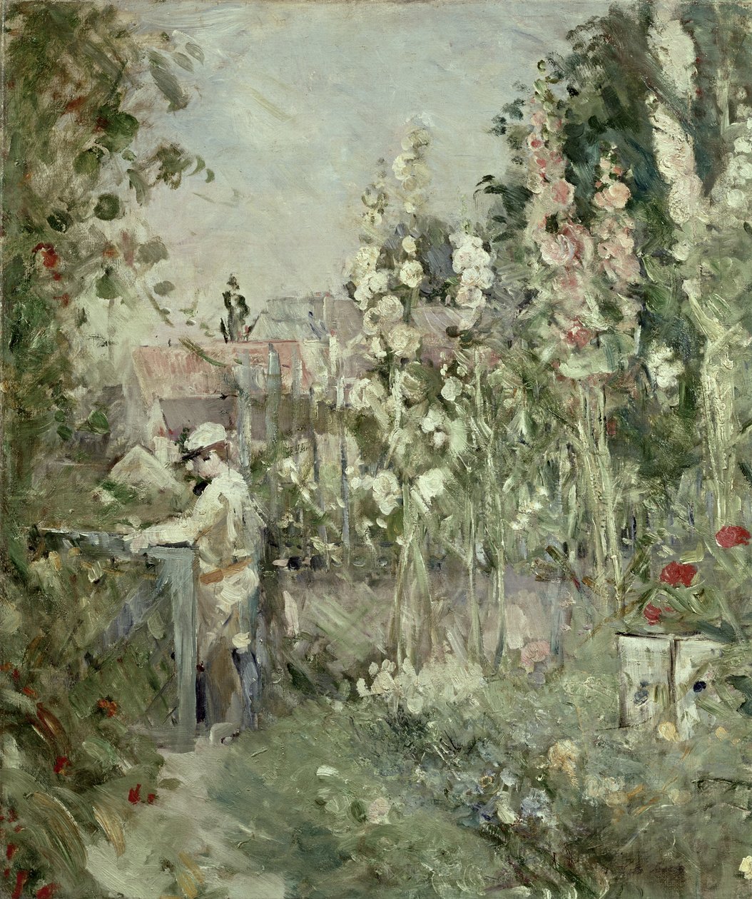 Nuori poika Hollyhocksissa tekijältä Berthe Morisot
