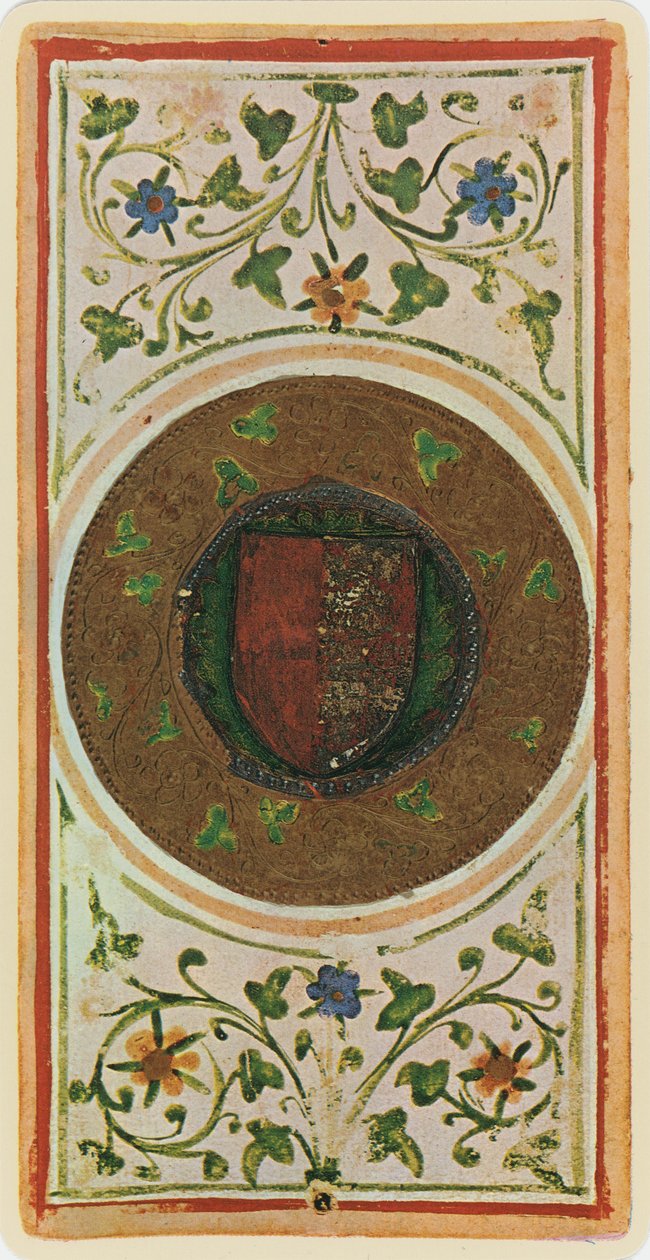 The Ace of Coins, faksimile Tarot-kortista "Visconti"-pakasta, 1441-47 tekijältä Bonifacio Bembo