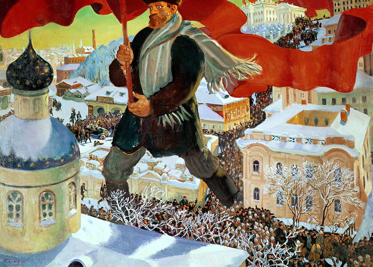 Bolshevikki, 1920 tekijältä Boris Mikhailovich Kustodiev