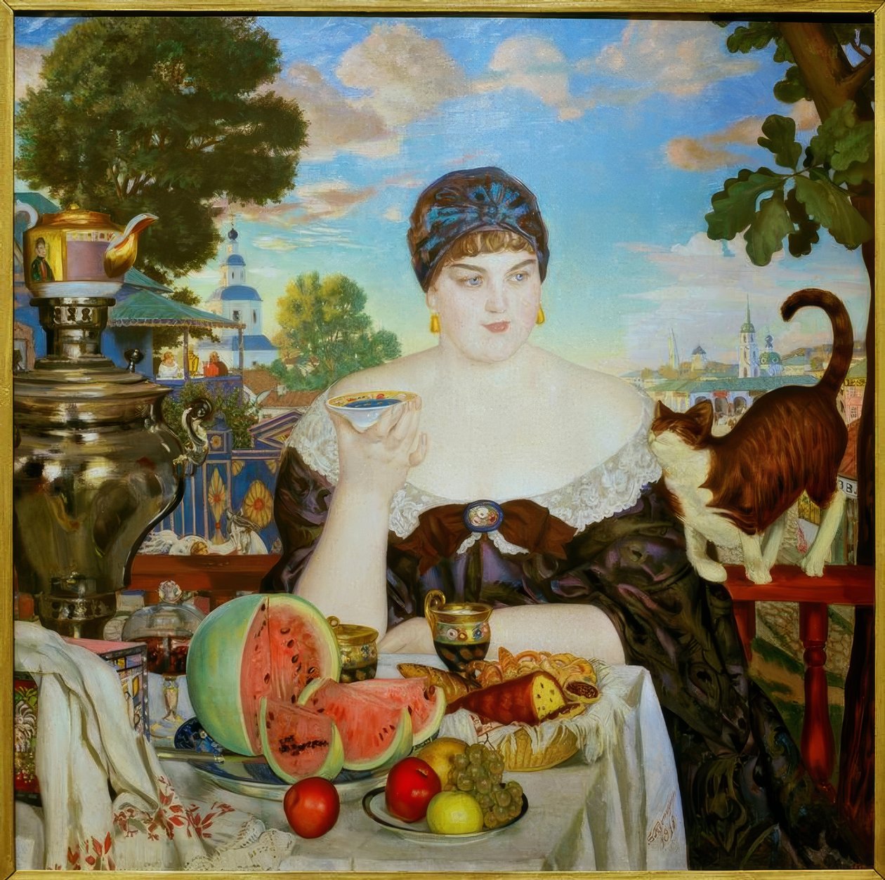 Kaufmannsfrau beim Tee tekijältä Boris Mikhailovich Kustodiev