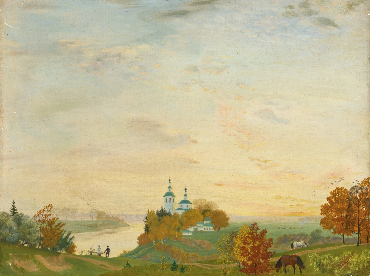 Joen yläpuolella, syksy, 1919 tekijältä Boris Mikhailovich Kustodiev
