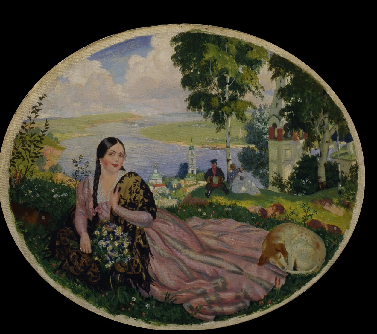 Tyttö Volgalla, 1915 tekijältä Boris Mikhailovich Kustodiev