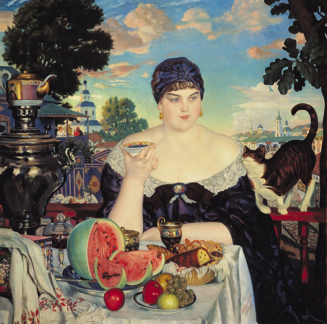Kauppiaan vaimo Tealla tekijältä Boris Mikhailovich Kustodiev