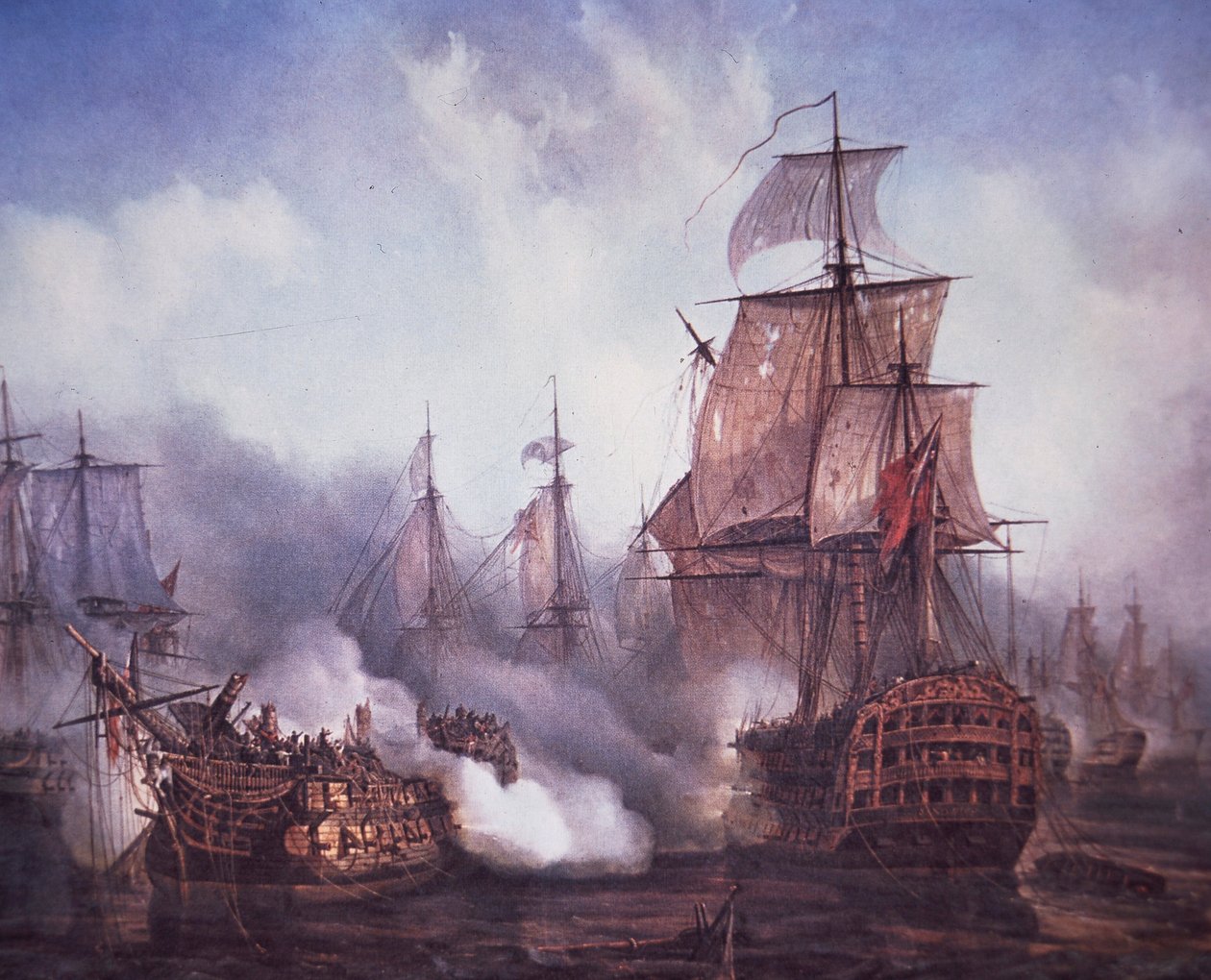 Trafalgarin taistelu vuonna 1805 (väri litho) tekijältä British School